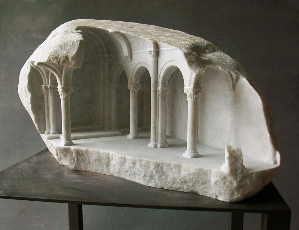 Miniature Medieval Interiors Carved into Raw Marble Blocks by Mathew Simmonds