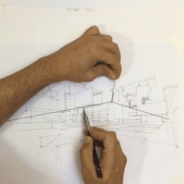 Ingeneous perspective drawing by Reza Asgaripour (animated gif)